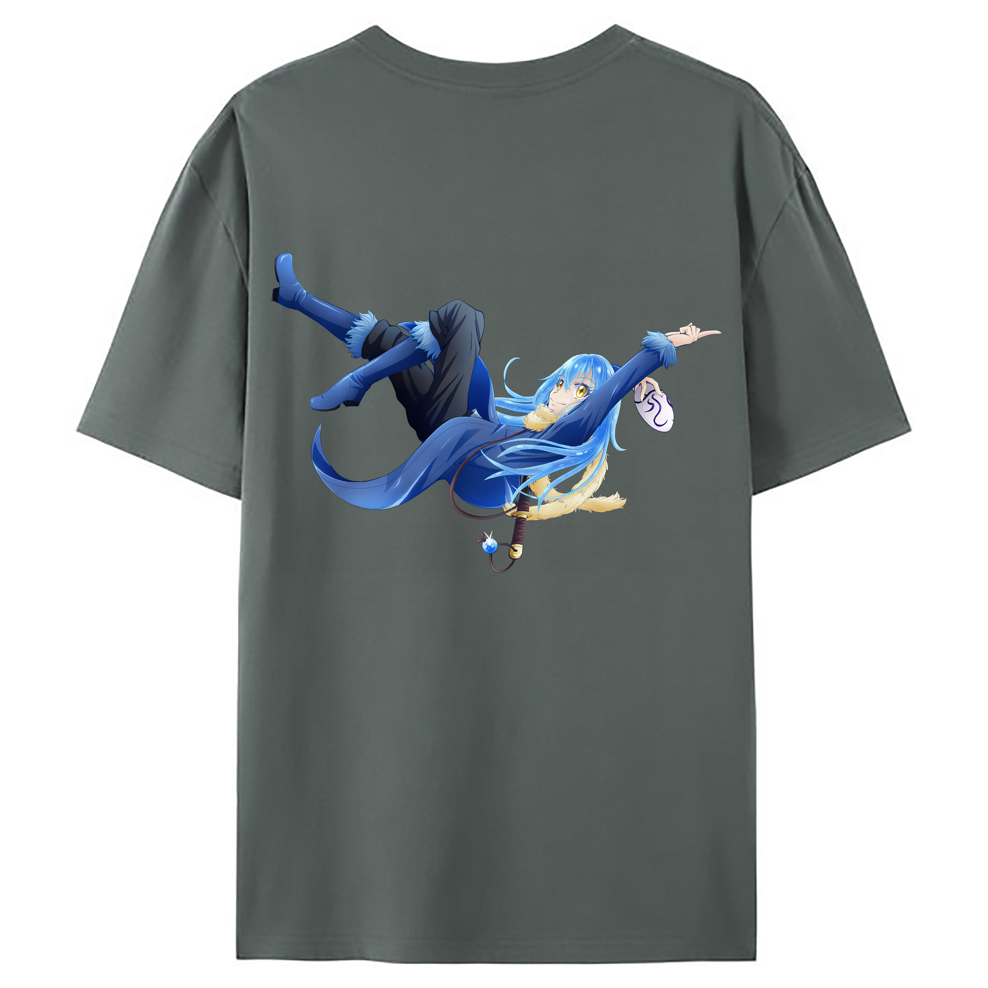 （画像用） 転スラ Regarding Reincarnated to Slime 綿100％ メンズ半袖Tシャツ（バックプリント） 通気性